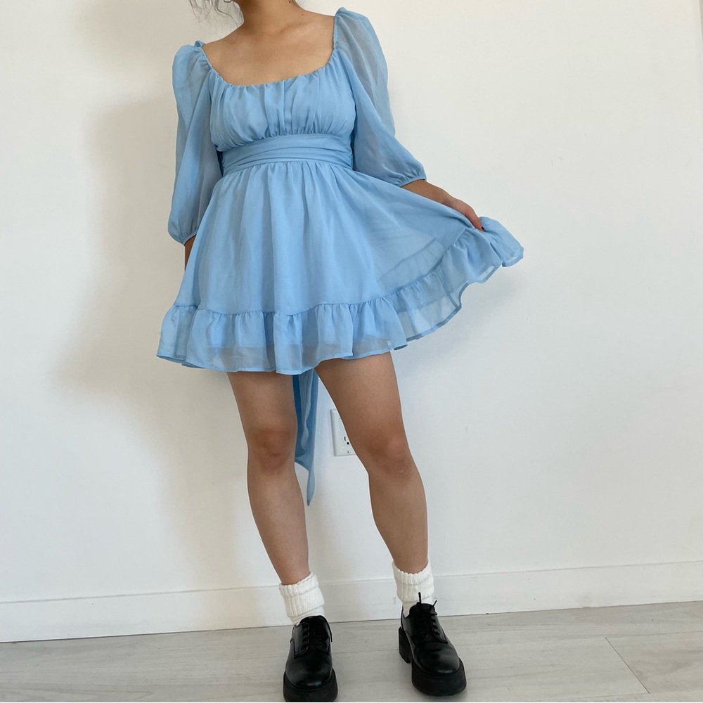 Baby Blue Flounce Mini Dress